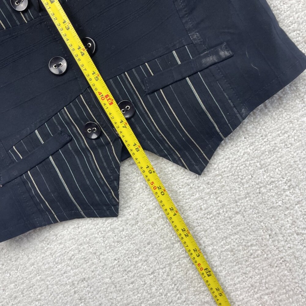 VTG Tailored Waistcoat Vest Dark Academia Steampunk Black Pin Stripe Wom Sz 6 - Picture 7 of 11